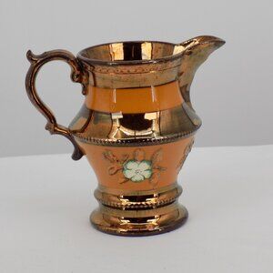 Antique Prattware Copper Lustreware Pitcher Peach Blossom Relief on Band